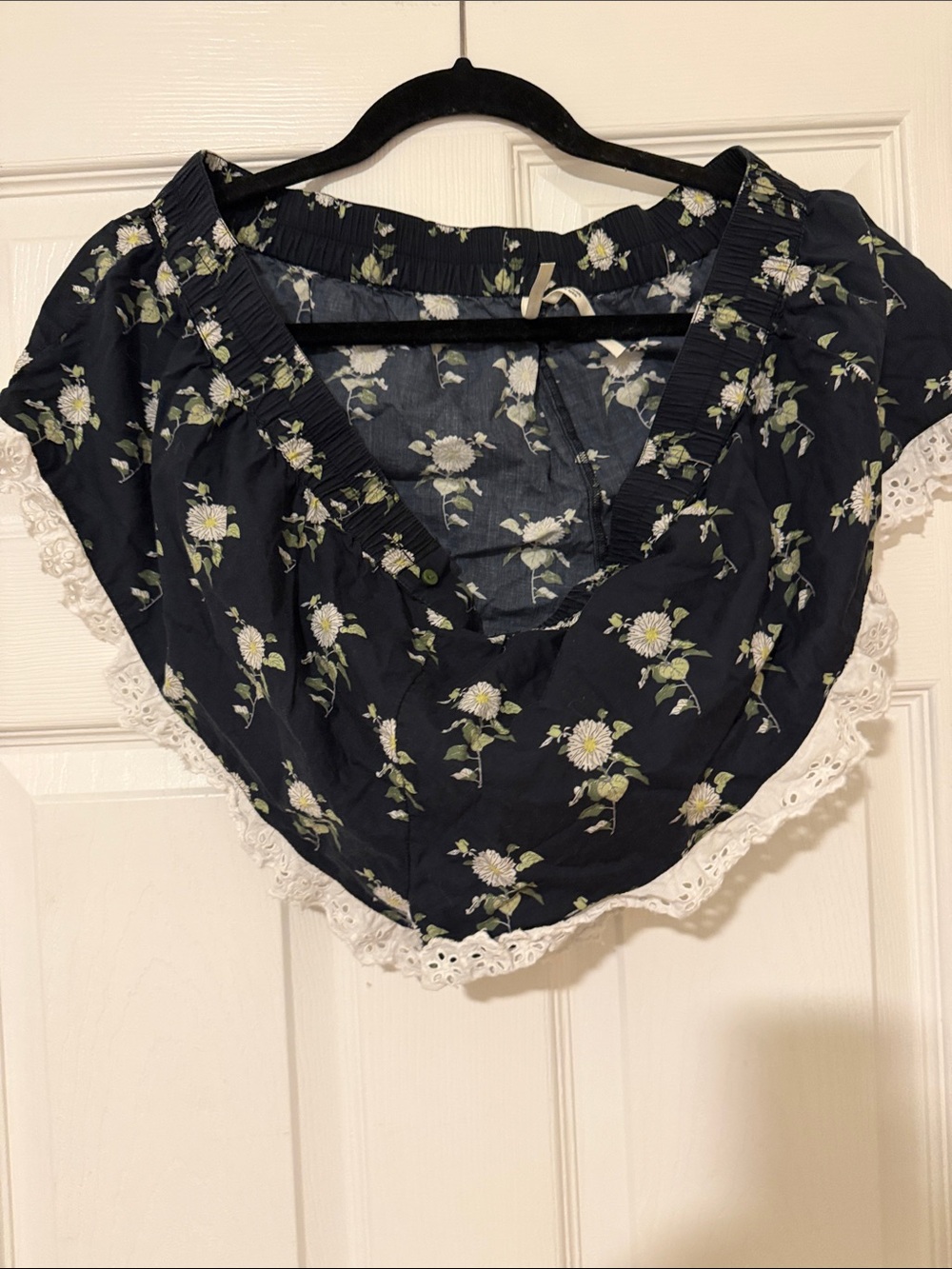 Anthropologie Navy Floral Lace-Trim Pajama Shorts and Too - Picture 8 of 14